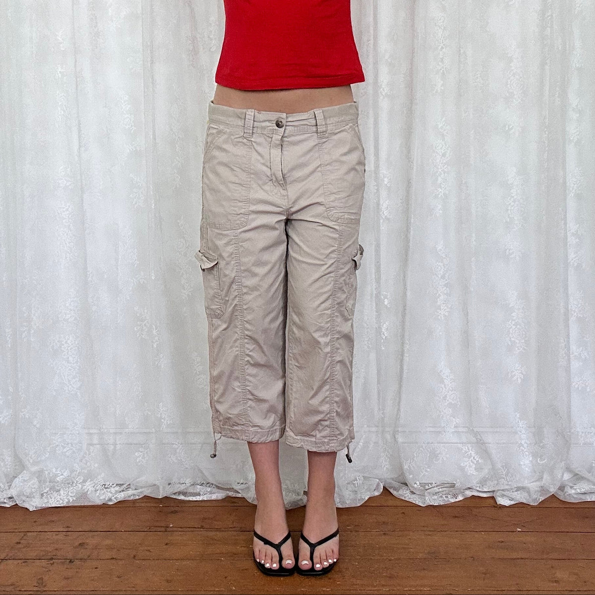 vintage 00s beige cargo capri trousers