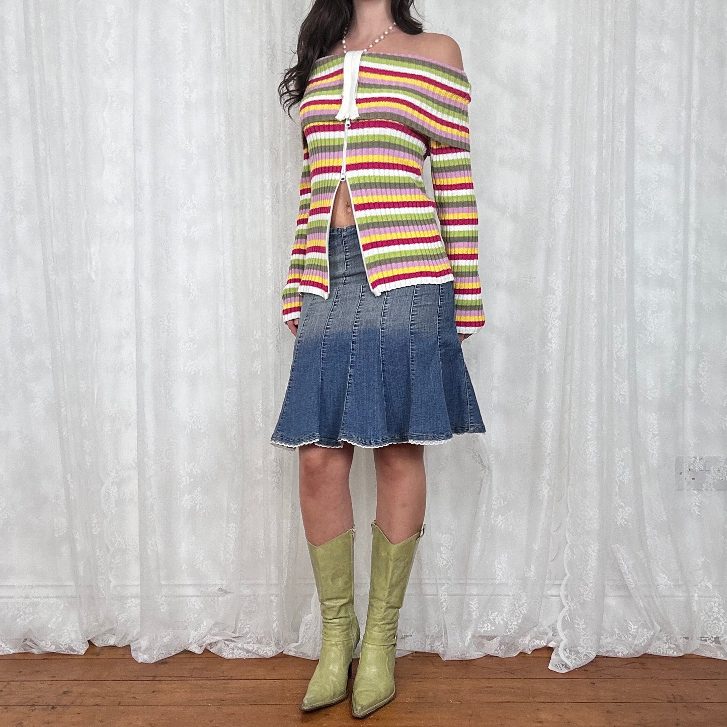 vintage 00s stripey dual zip up knitted jumper