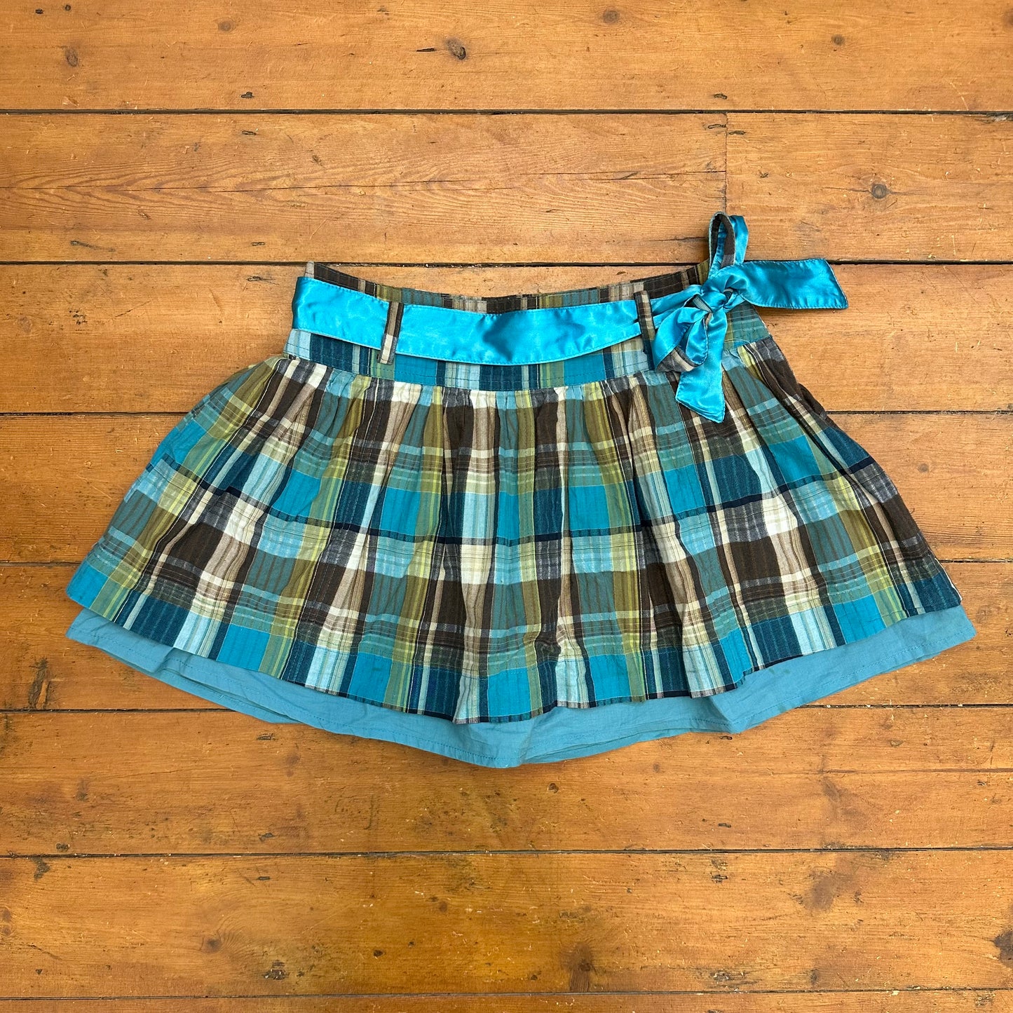 vintage 00s blue and brown checkered mini skirt