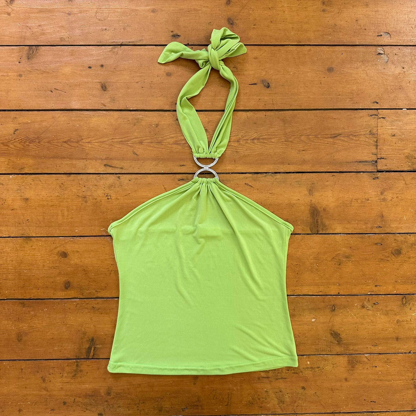 vintage 00s green diamanté halter top