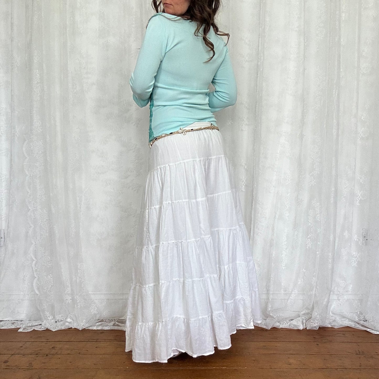 vintage 00s aqua blue sequin crop sleeve top