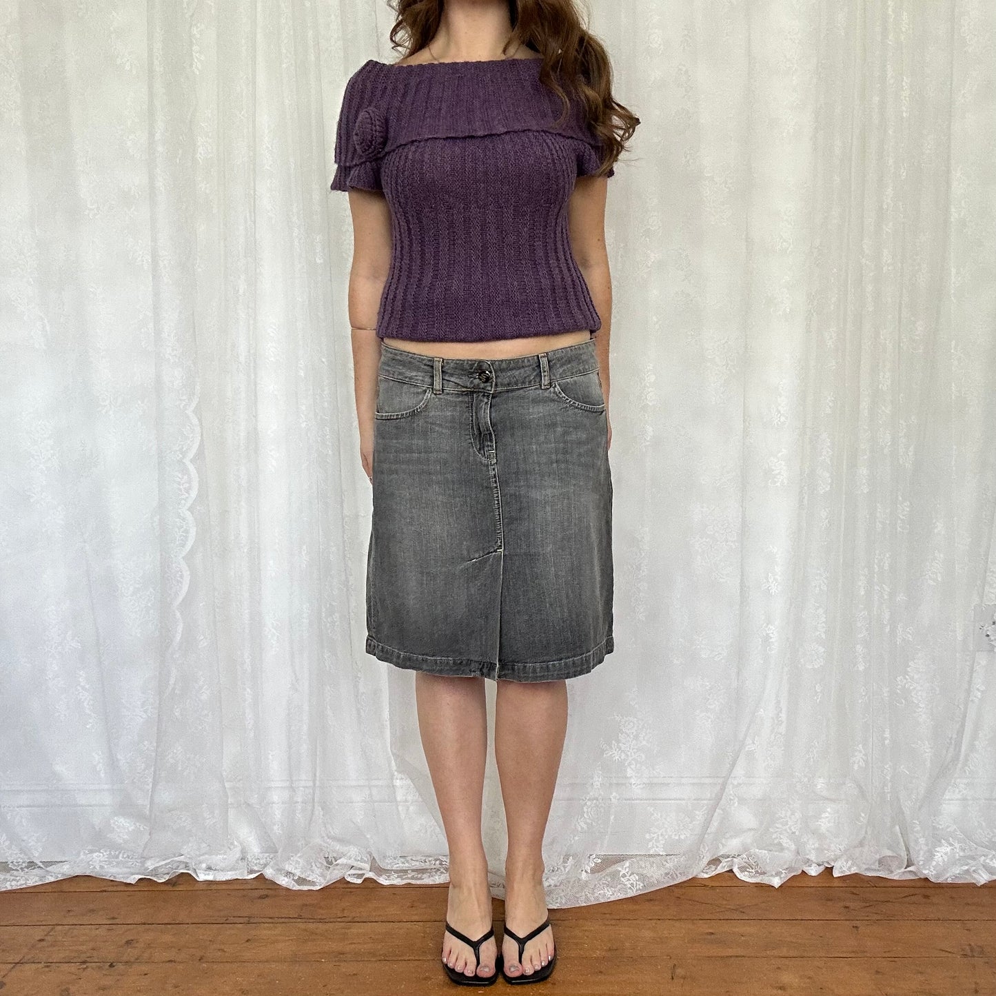 vintage 00s purple off shoulder knit jumper
