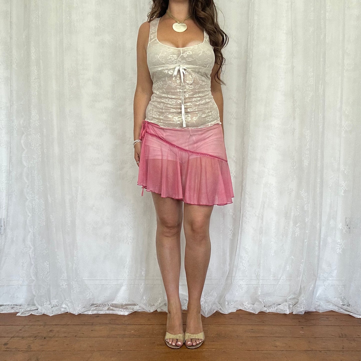 vintage 00s white crochet cami top