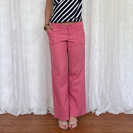 vintage 00s pink low rise wide leg linen trousers