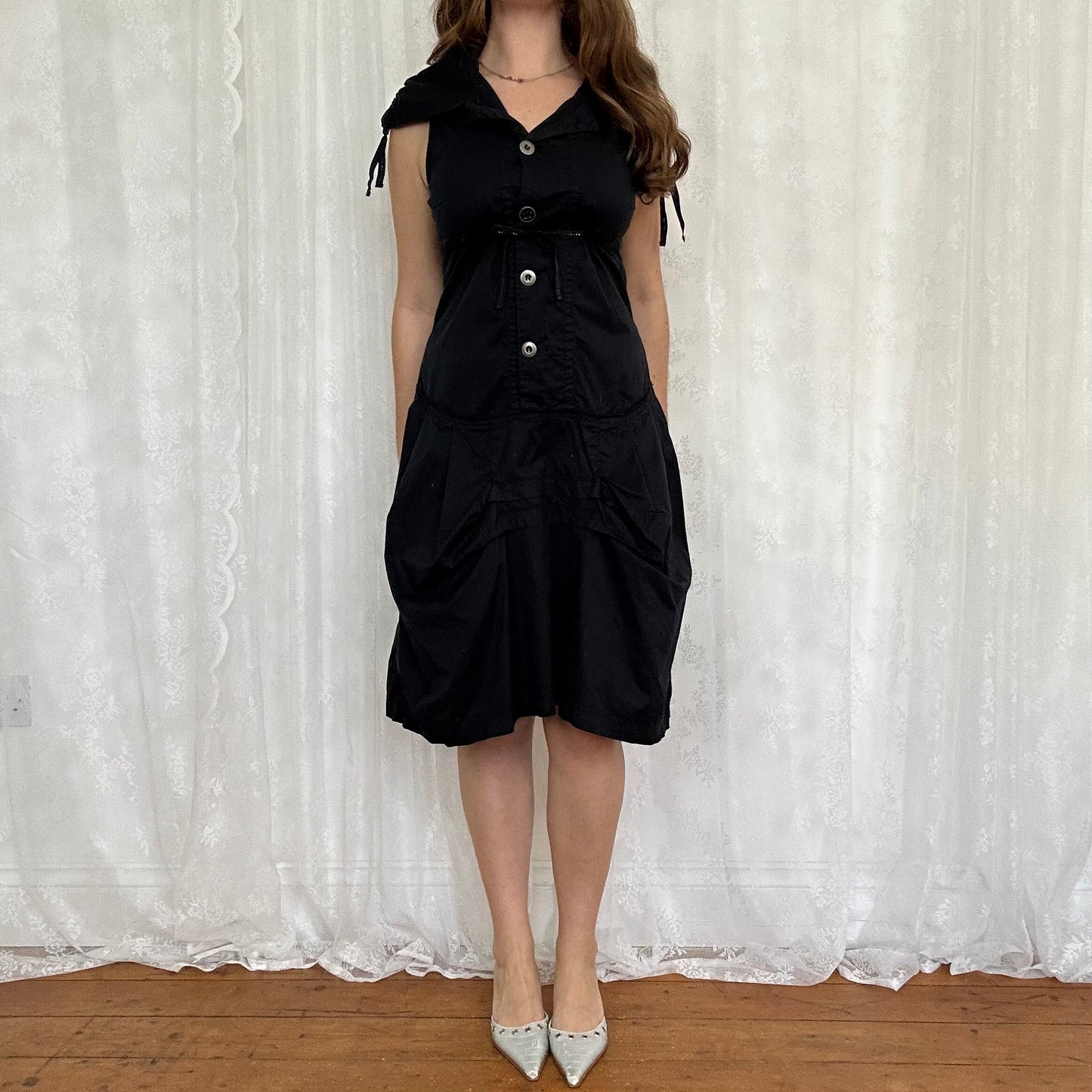 vintage 00s button up oversized collar dress