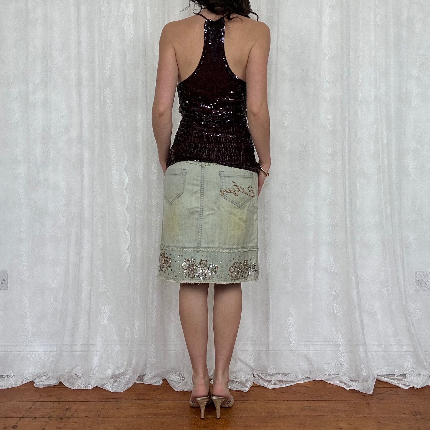 vintage 00s purple brown sequin cami top