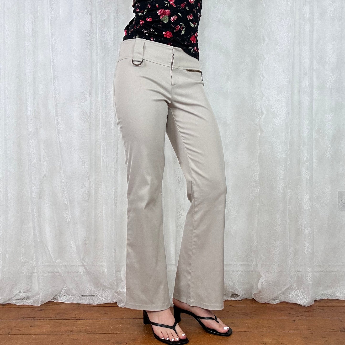 vintage 00s beige flared suit style trousers