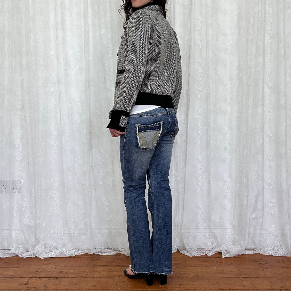 vintage 00s black and white peacoat bomber jacket
