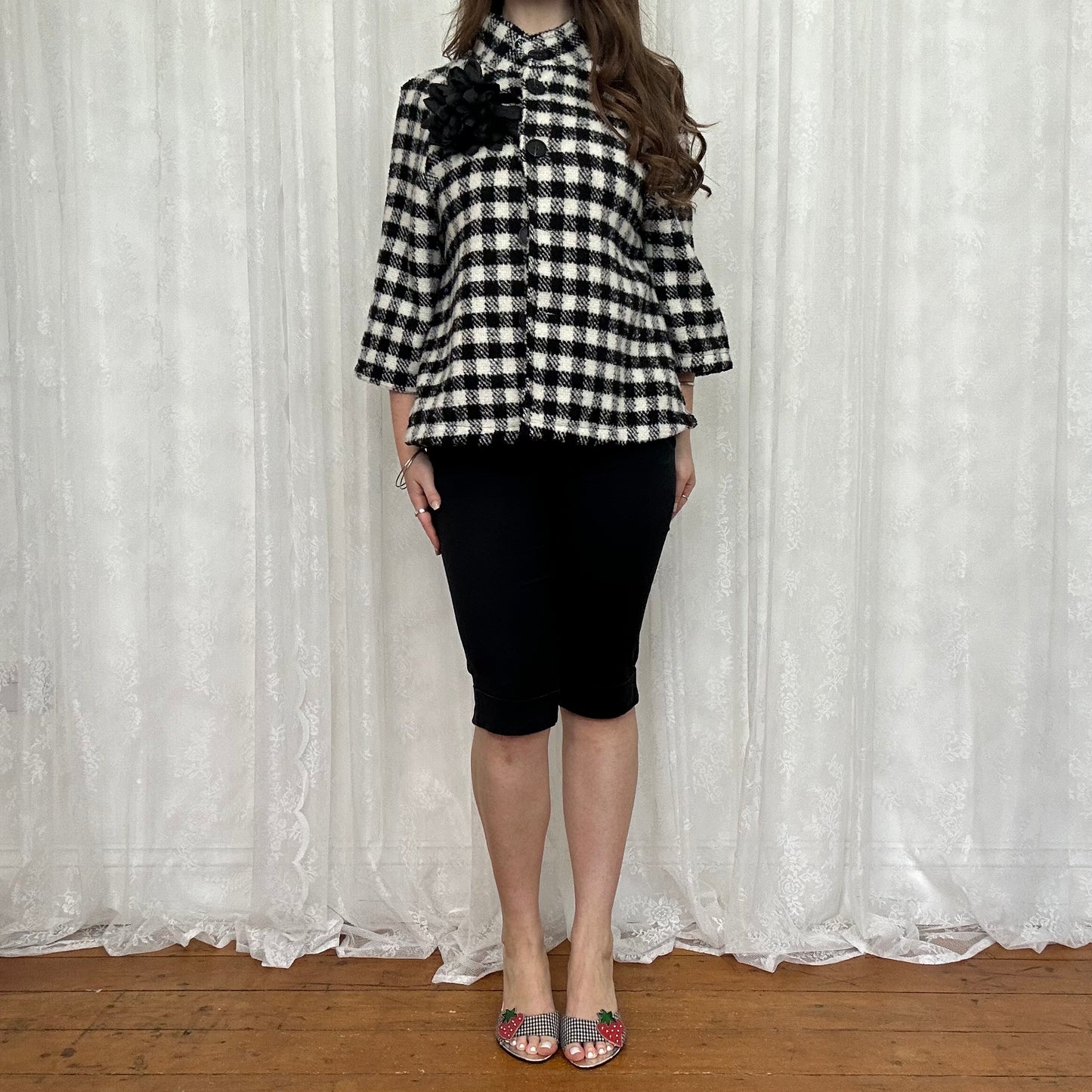 vintage 00s black and white houndstooth jacket