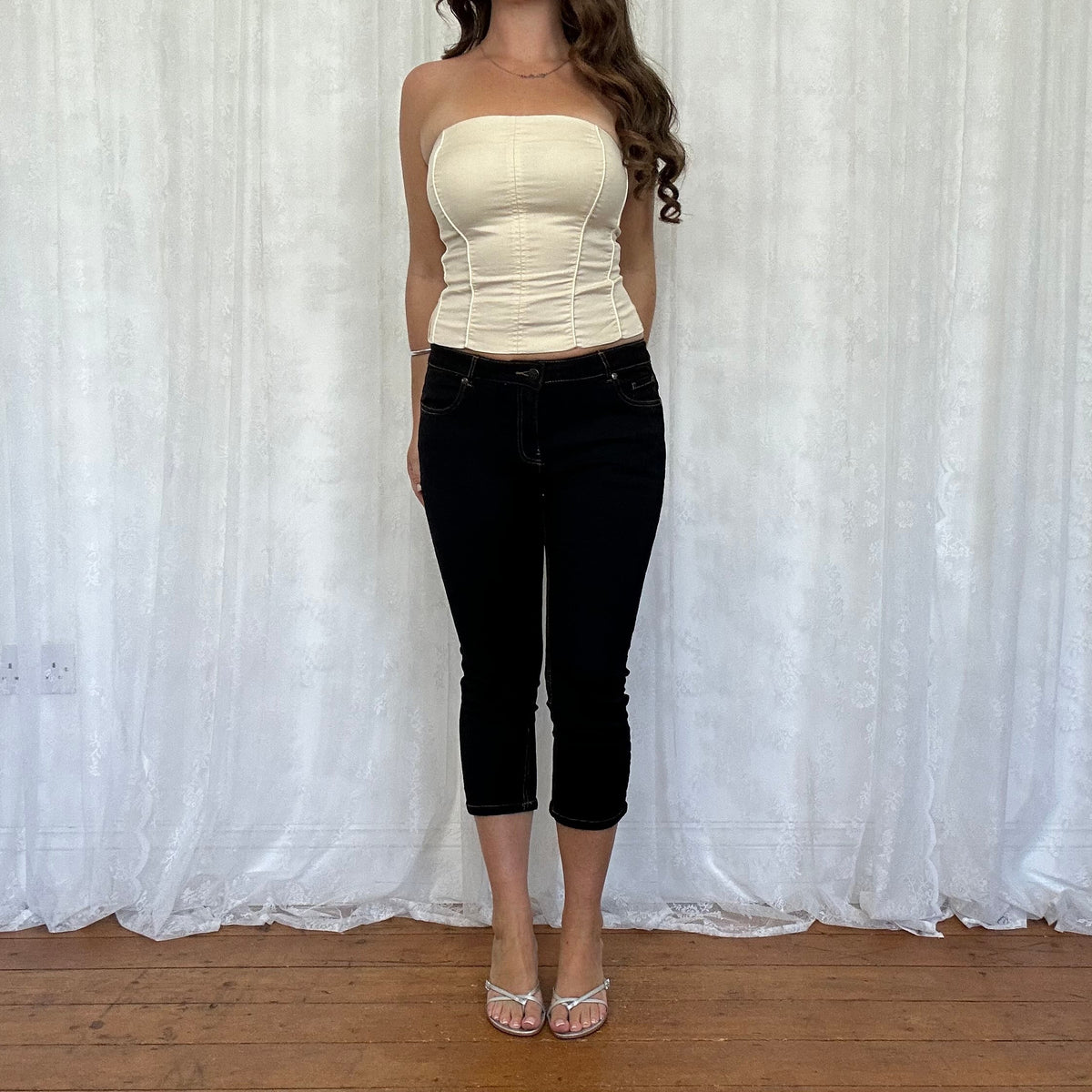 vintage 00s black denim capri pants