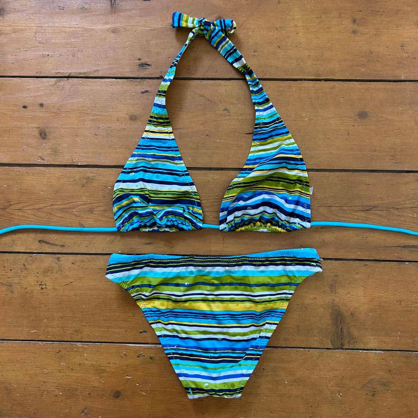 vintage 00s blue stripey bikini