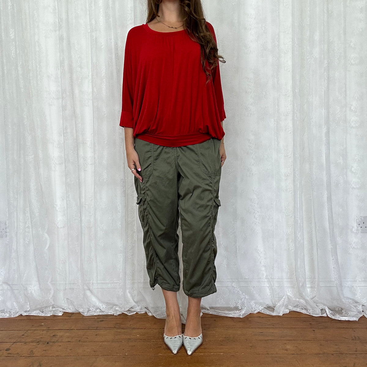vintage 00s red batwing exposed back top