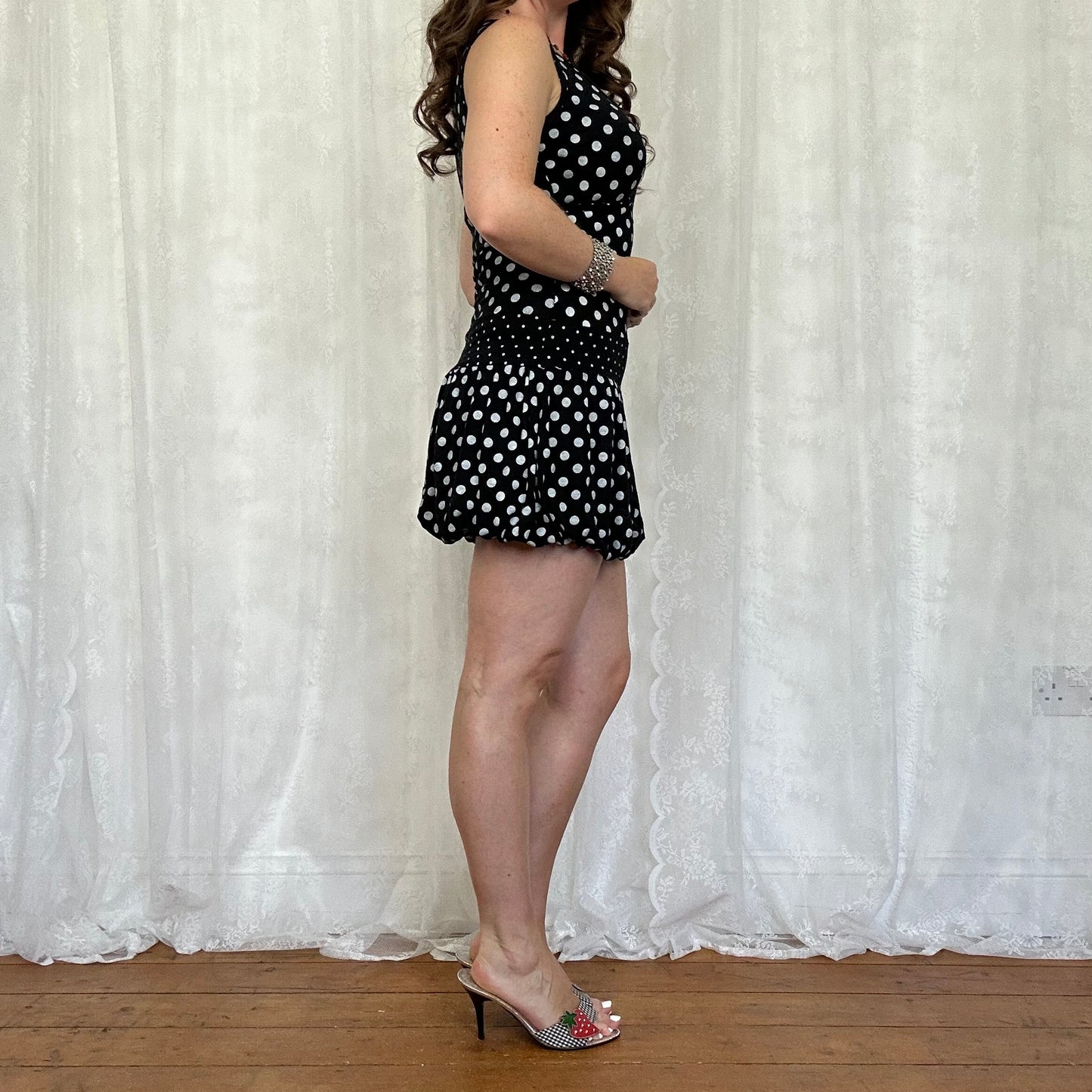 vintage 00s black polka dot mini dress
