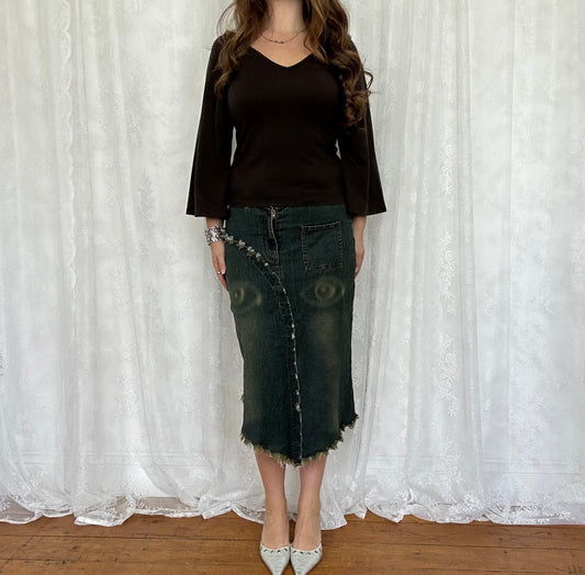 vintage 00s brown flared sleeve top