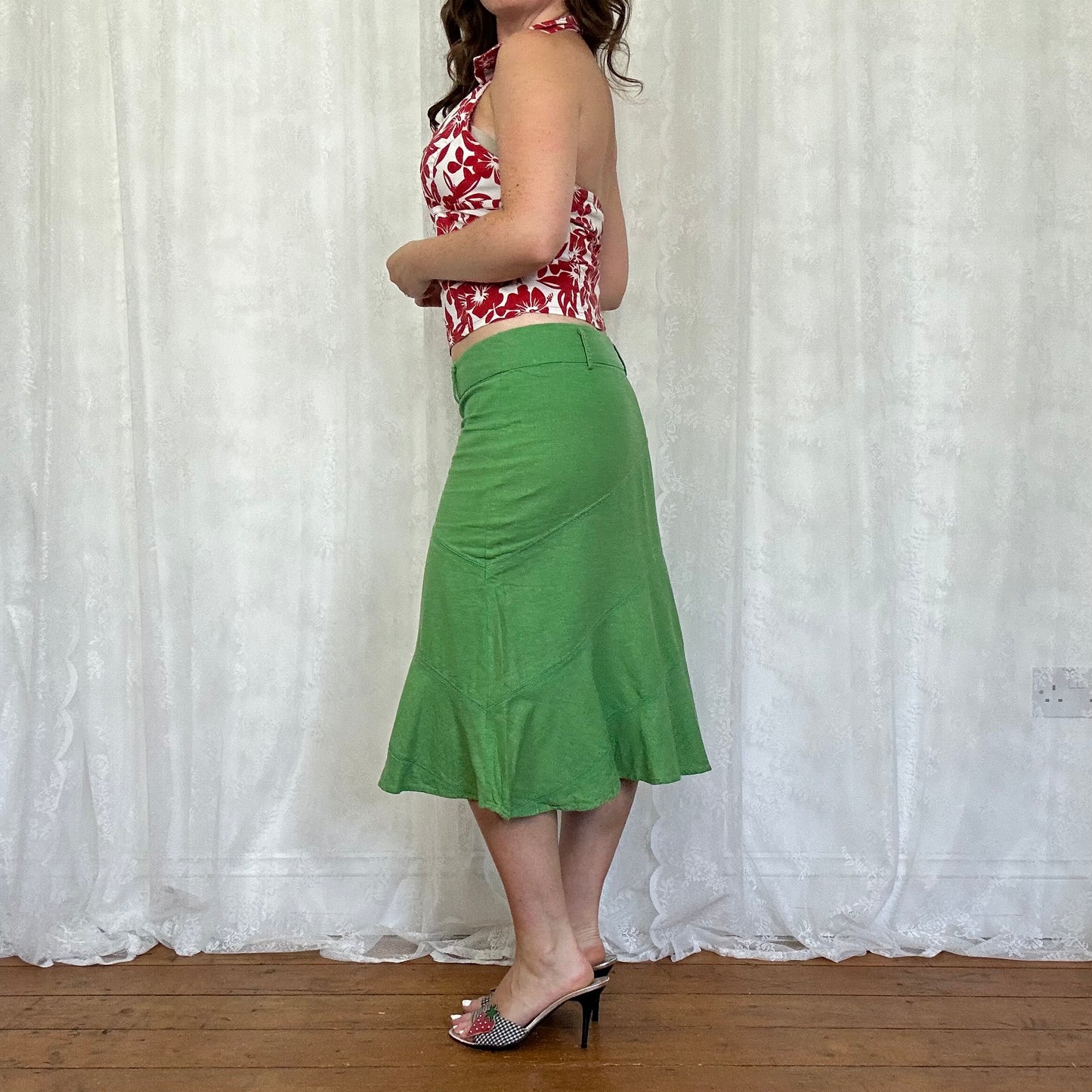 vintage 00s red and white floral wrap halter top