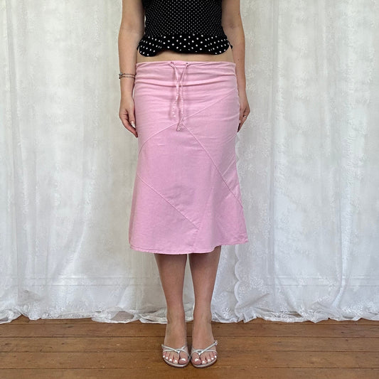 vintage 00s baby pink linen midi skirt