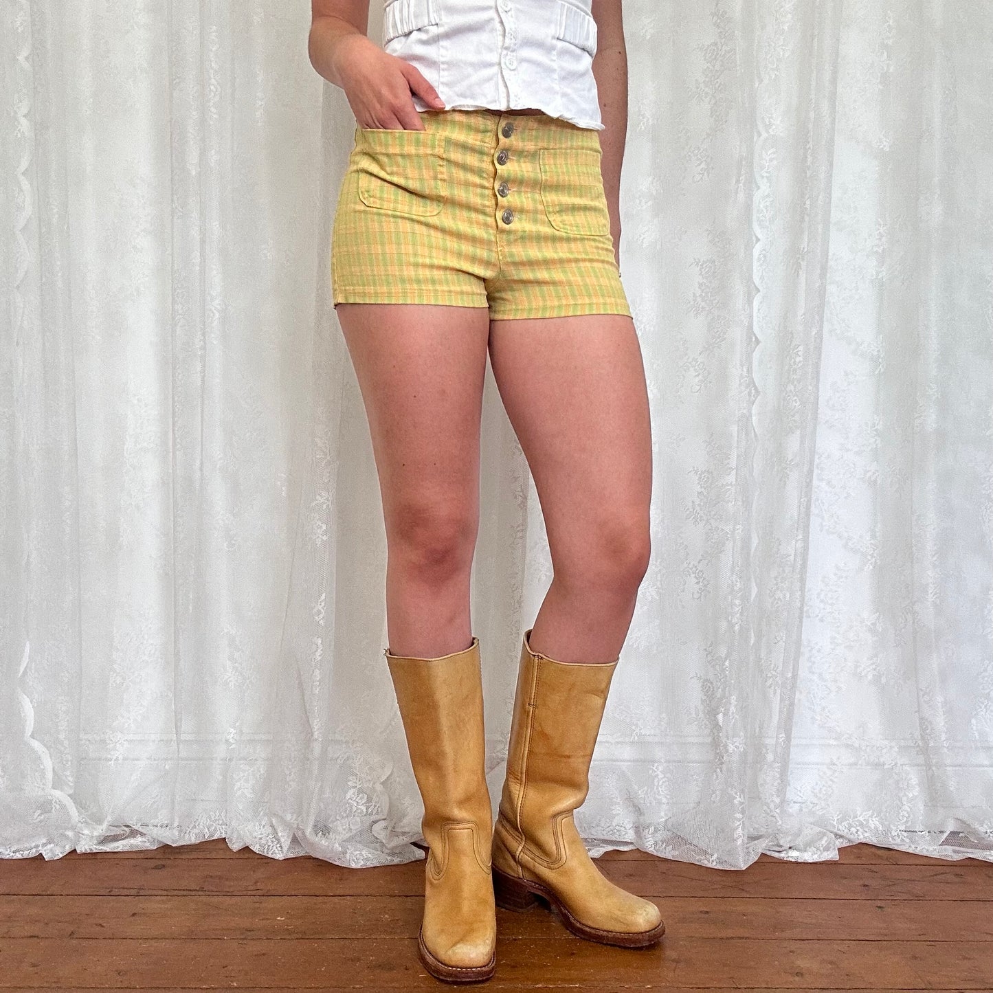 vintage 00s checkered button up micro shorts