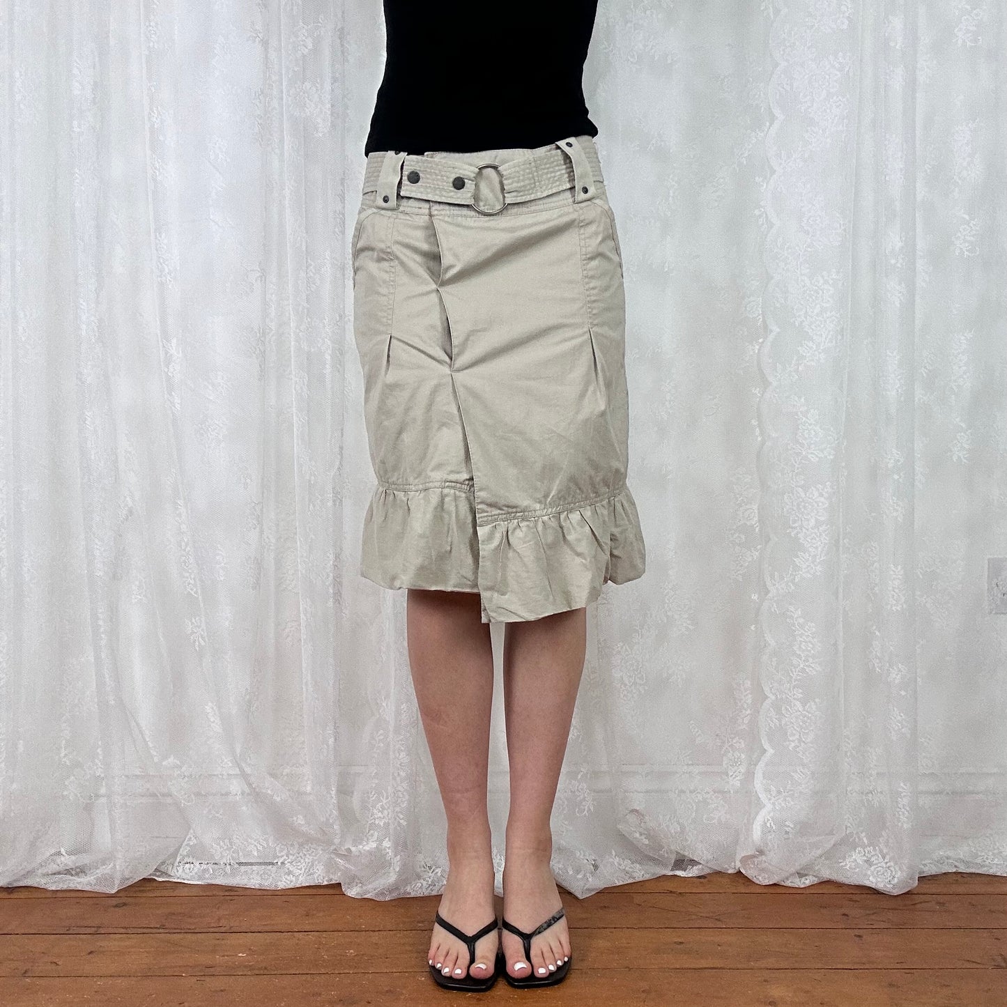 vintage 00s beige cargo midi skirt