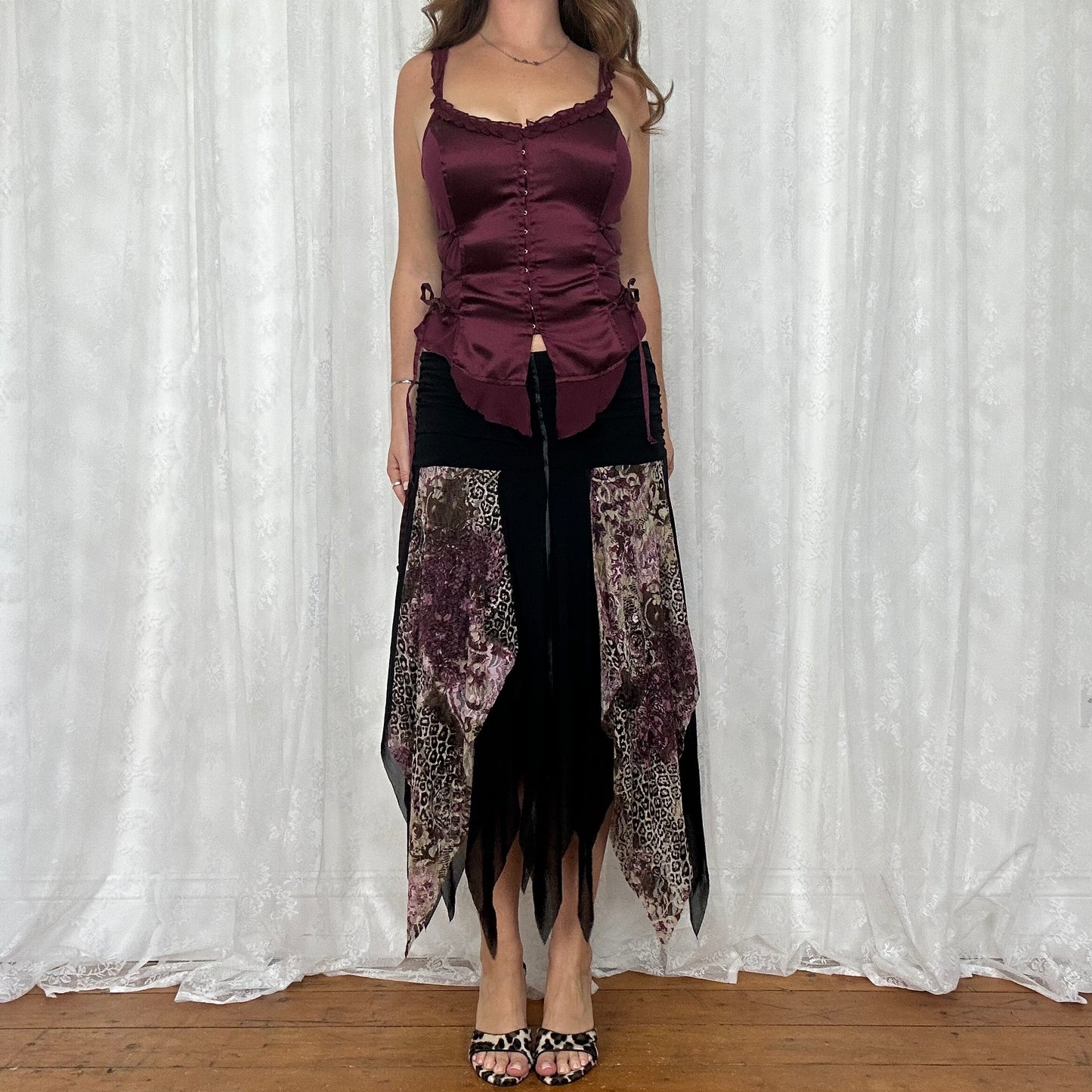 vintage 00s burgundy satin corset cami top