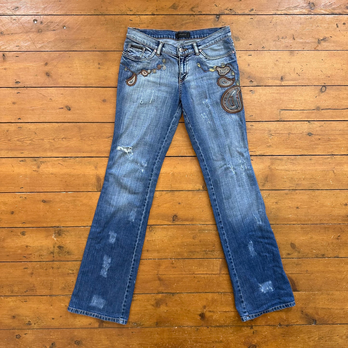 vintage 00s low rise paisley embroidered jeans