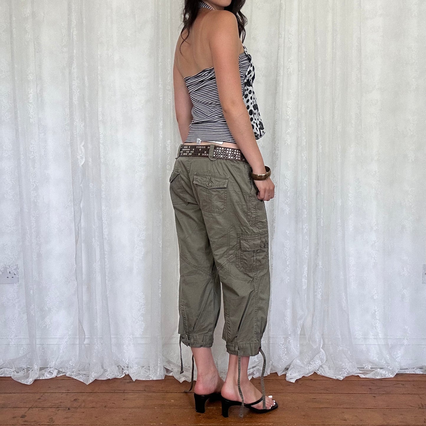 vintage 00s polka dot striped double layered halter top