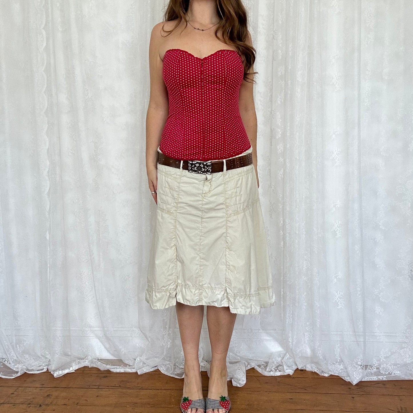 vintage 00s beige cargo midi skirt