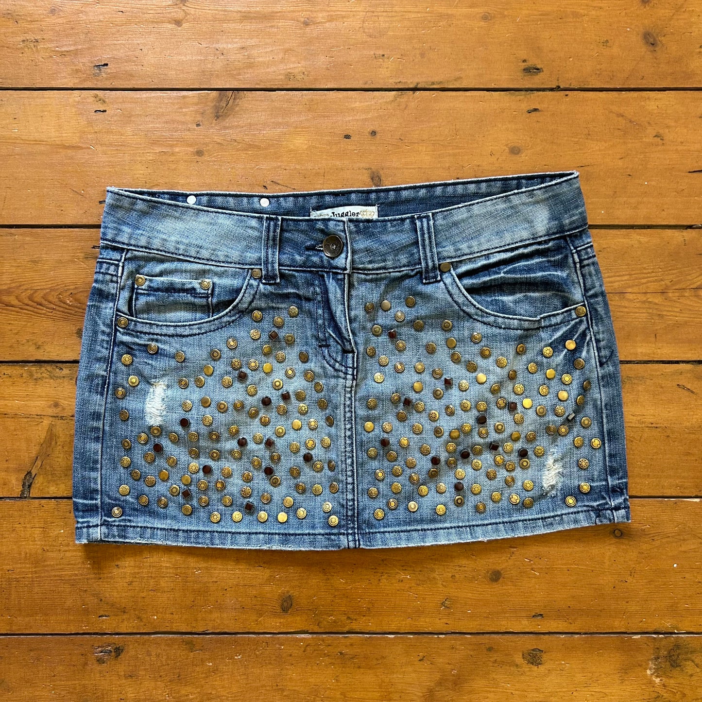 vintage 00s studded denim mini skirt