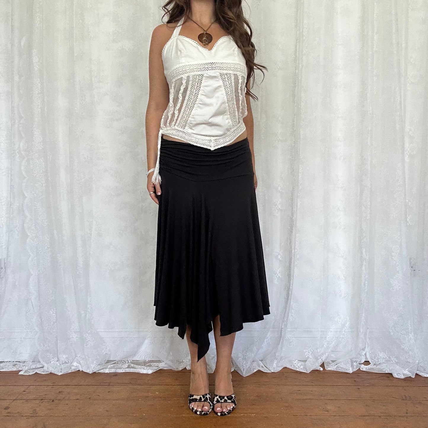 vintage 00s white crochet mesh panel halter top