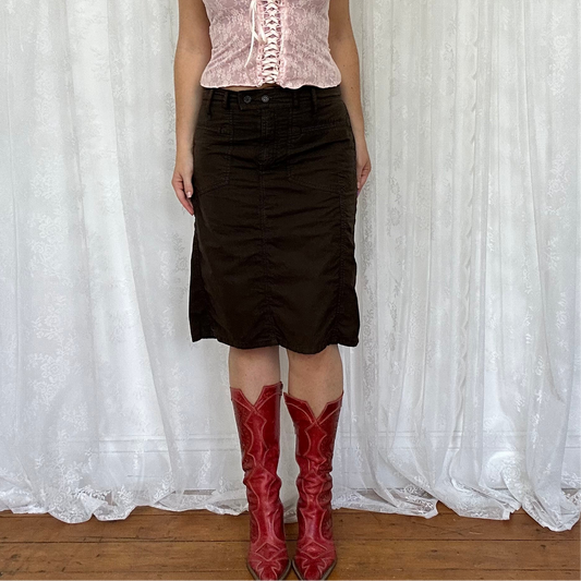 vintage 00s brown cargo midi skirt