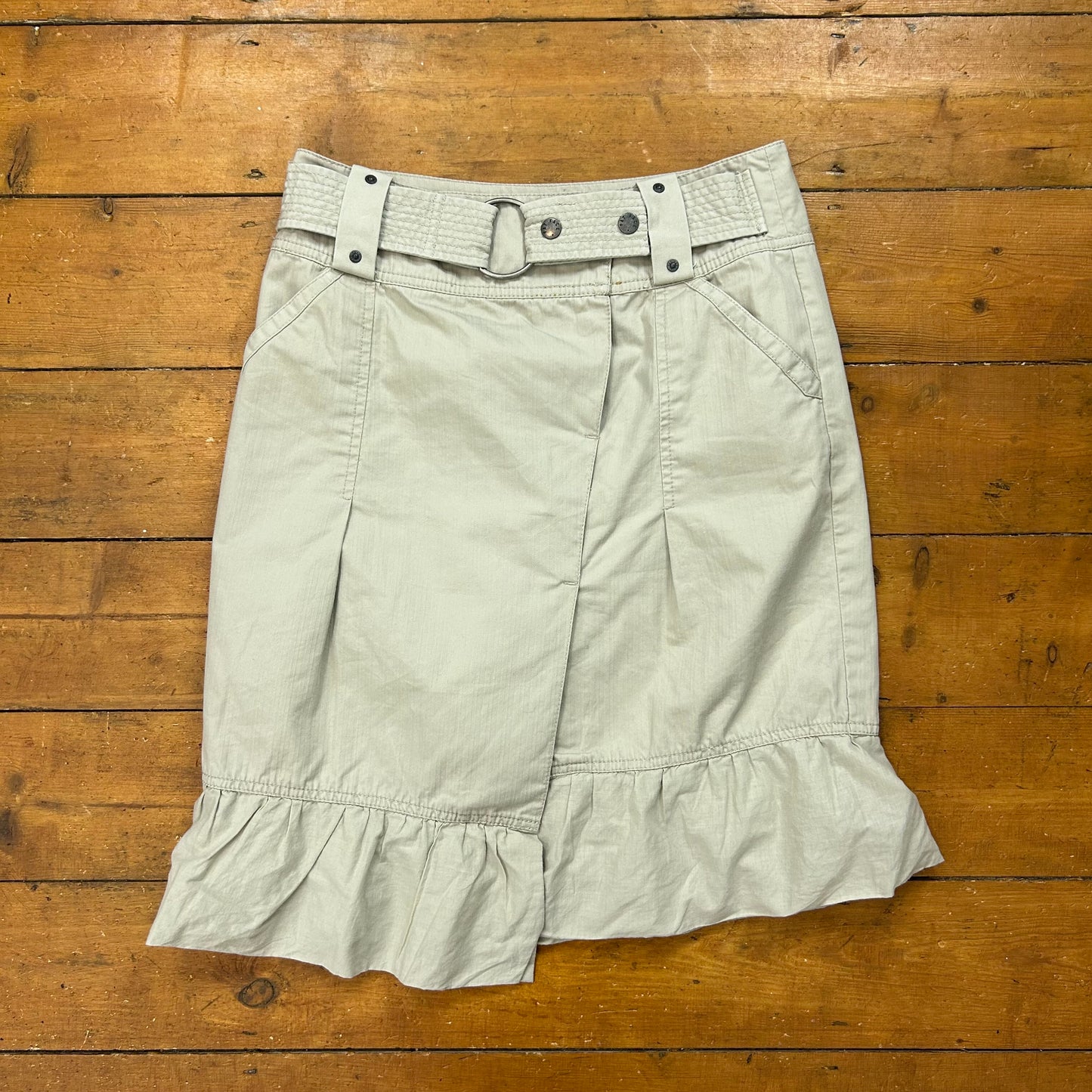 vintage 00s beige cargo midi skirt