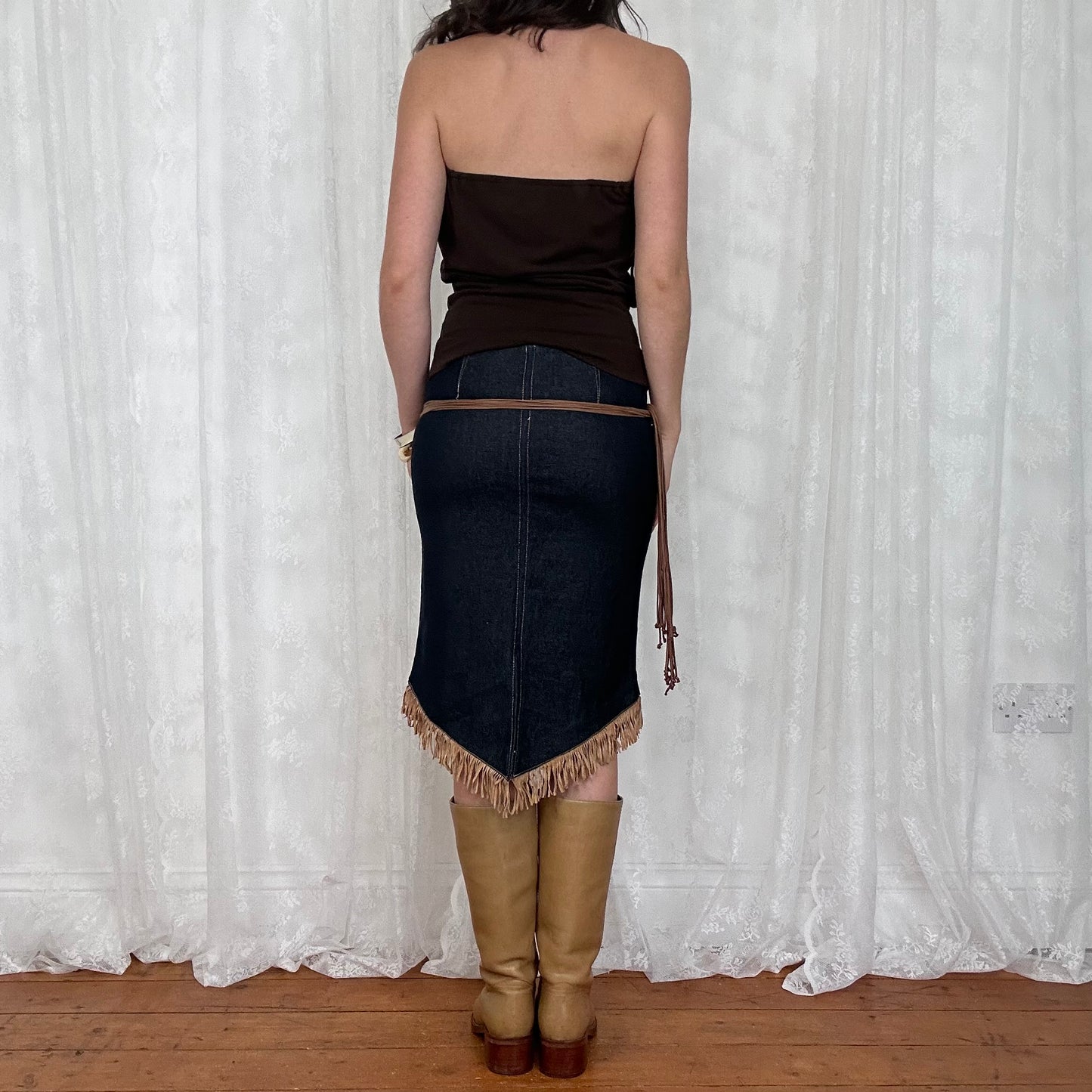 vintage 00s brown cinched waist strapless top