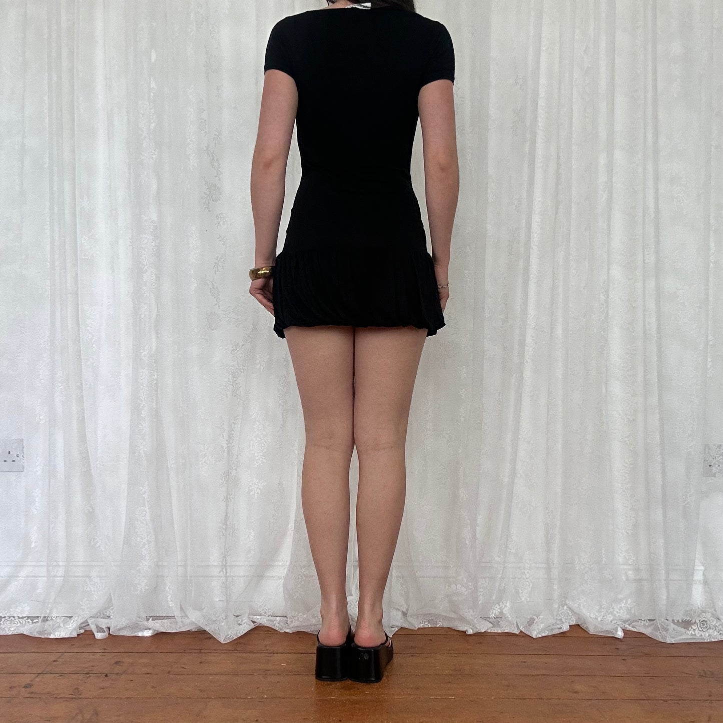 vintage 00s black cowl neck bubble mini dress