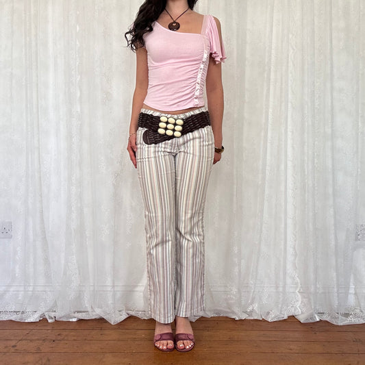 vintage 00s baby pink ruffle shoulder top