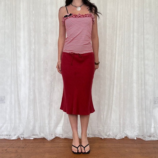 vintage 00s red striped ruffle cami