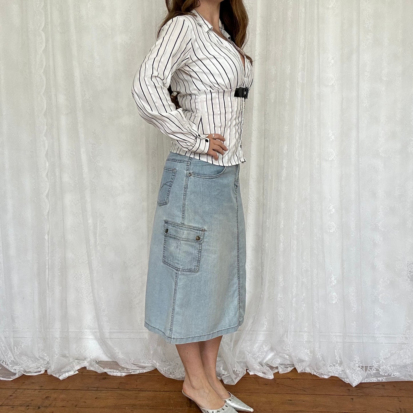 vintage 00s white pinstripe long sleeve shirt