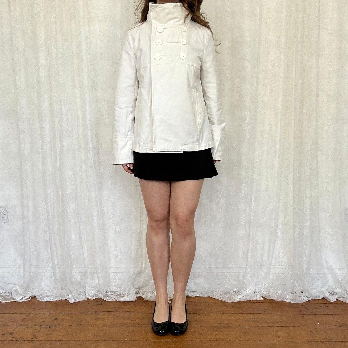 vintage 00s white high collar peacoat