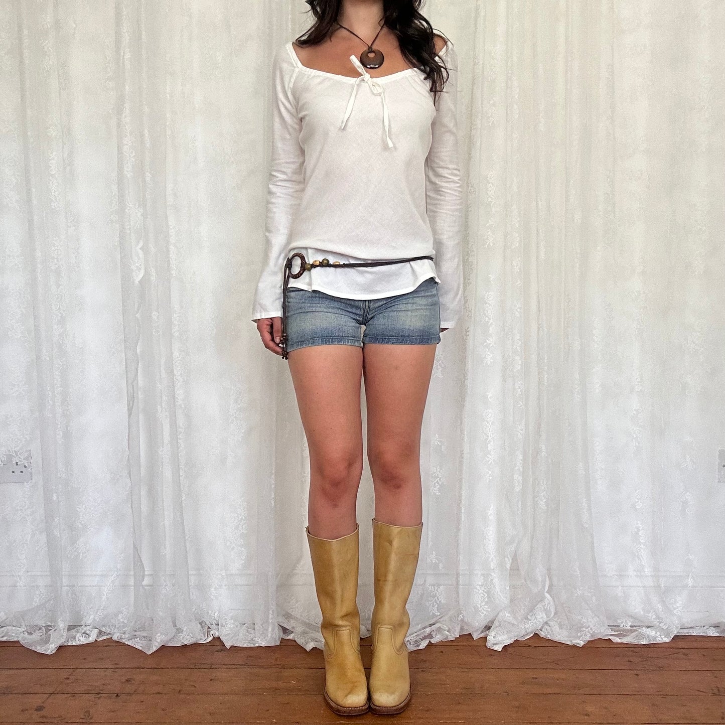 vintage 00s white flared sleeve off shoulder top