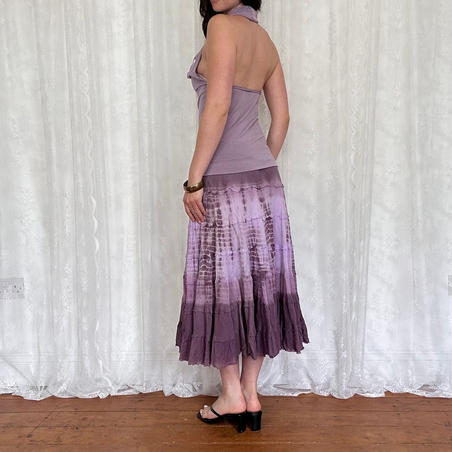 vintage 00s lilac diamanté cowl neck halter top
