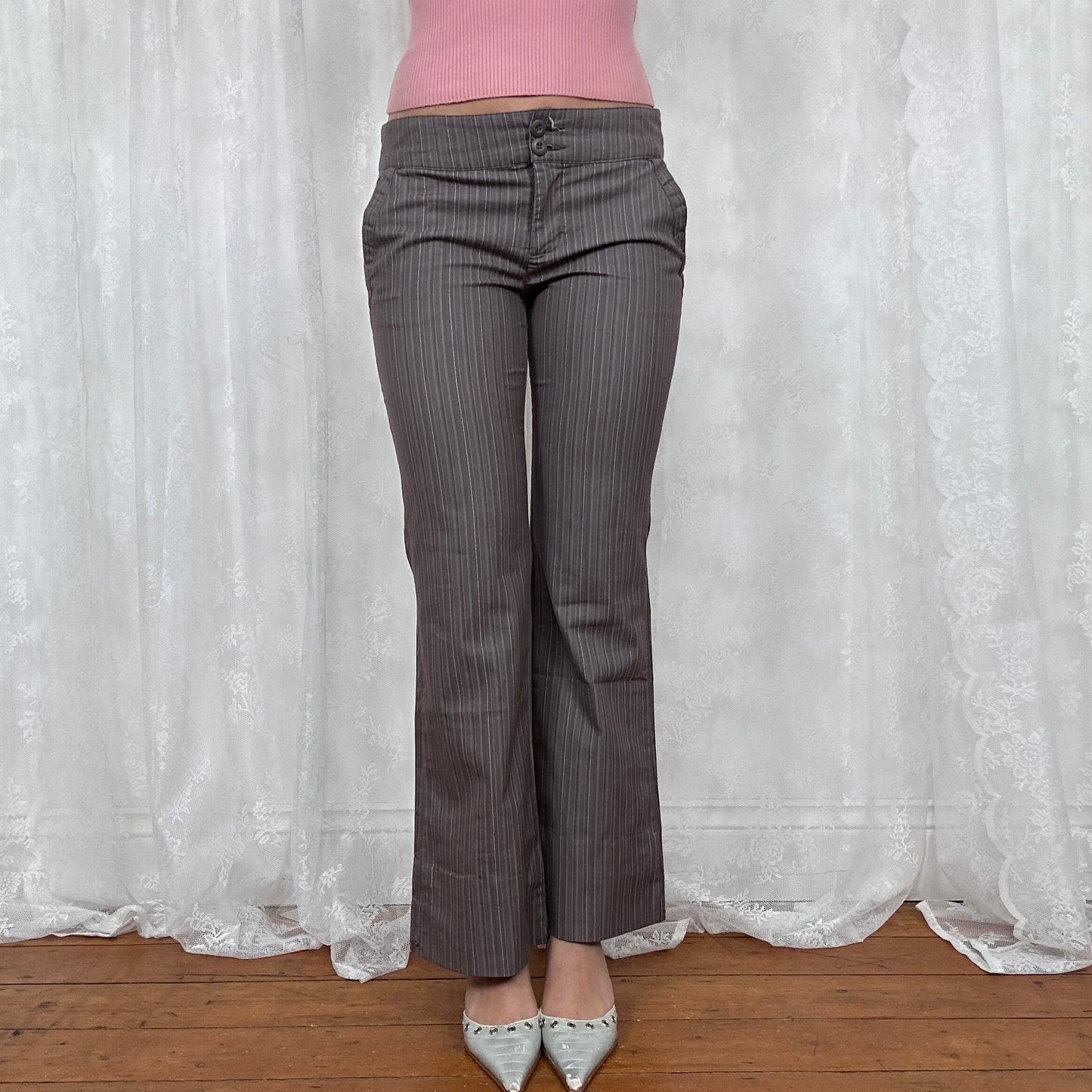 vintage 00s brown pinstripe trousers