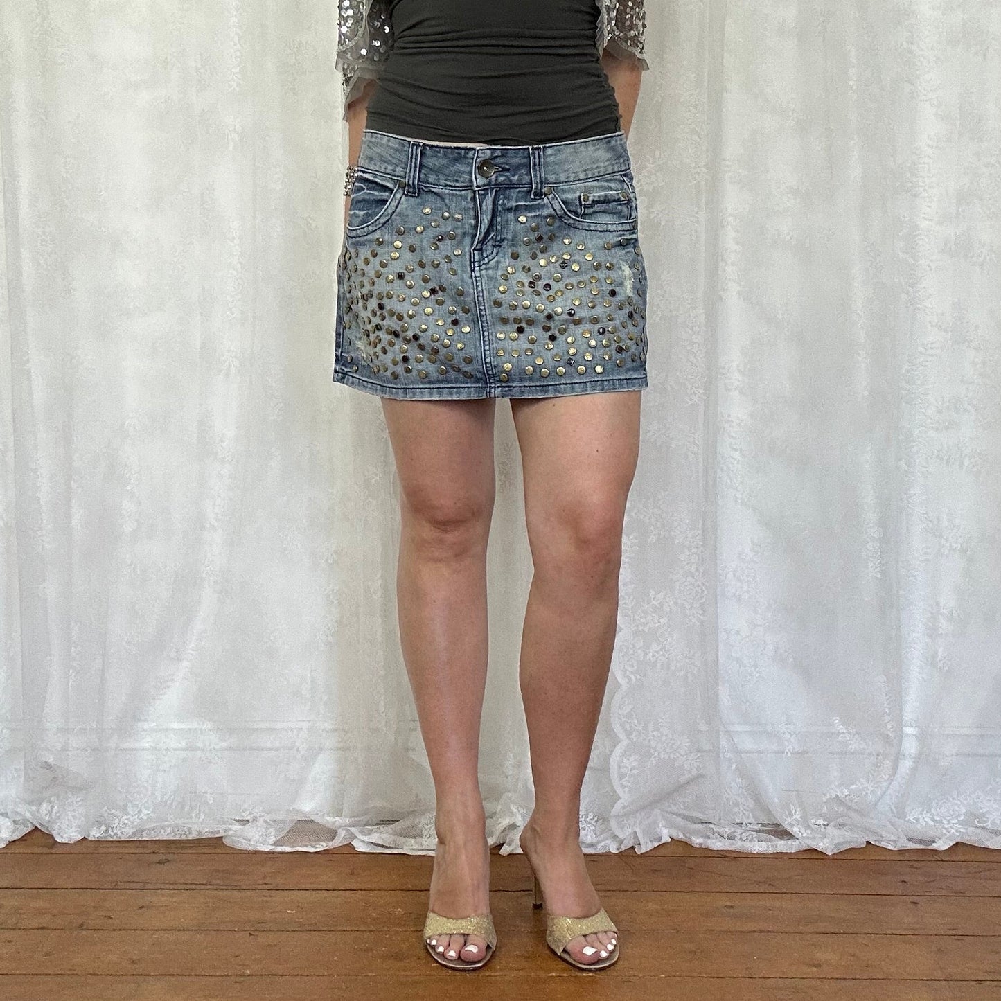 vintage 00s studded denim mini skirt