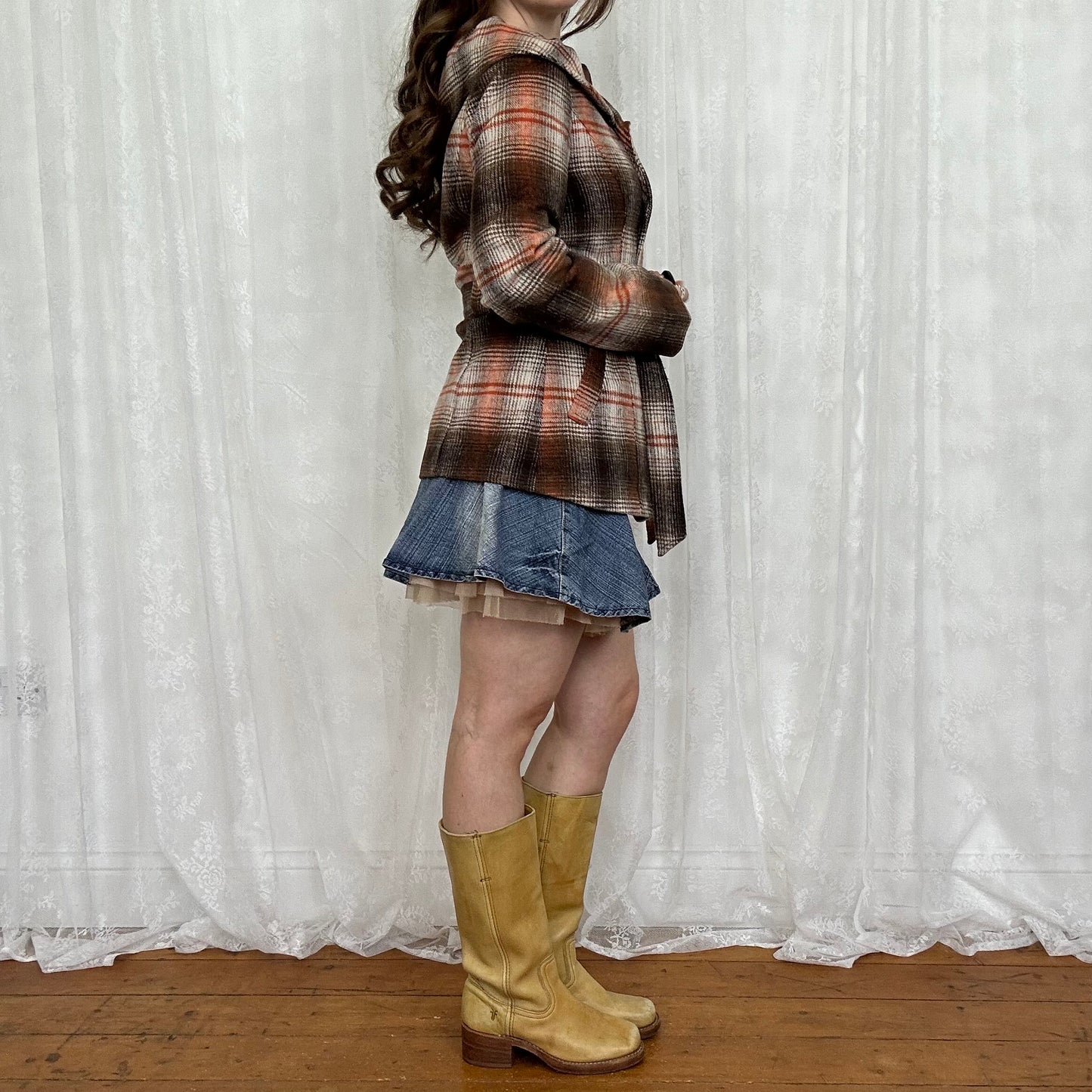 vintage 00s brown and orange checkered coat