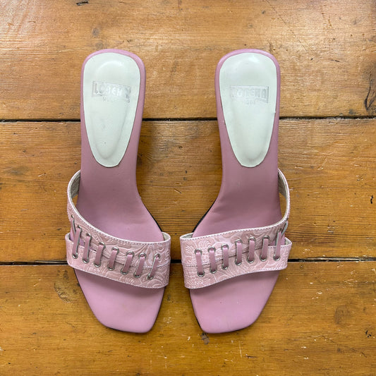 vintage 00s pink corset detail kitten heels