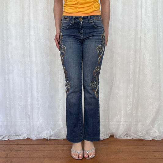 vintage 00s embroidered pattern bootleg jeans