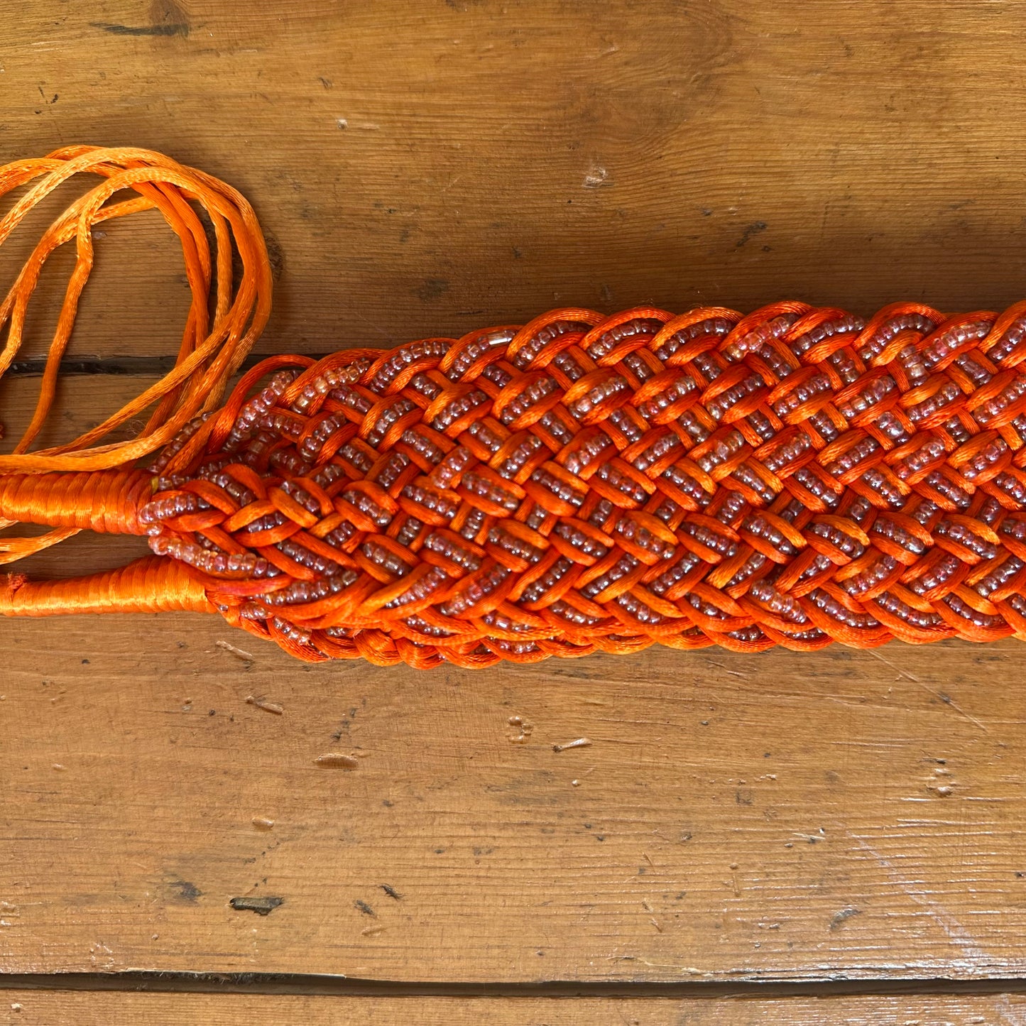 vintage 00s orange beaded tie up belt