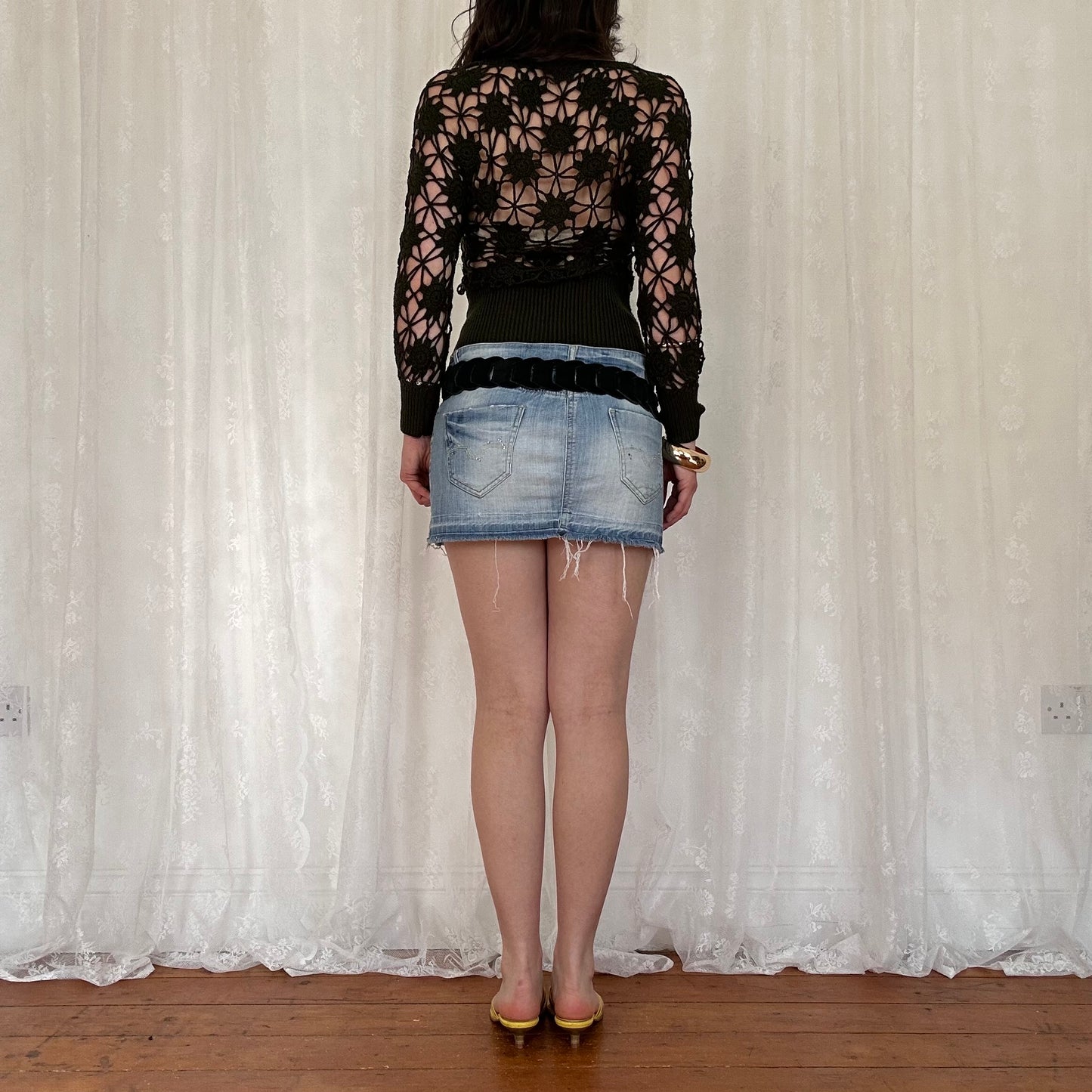 vintage 00s khaki crochet jumper
