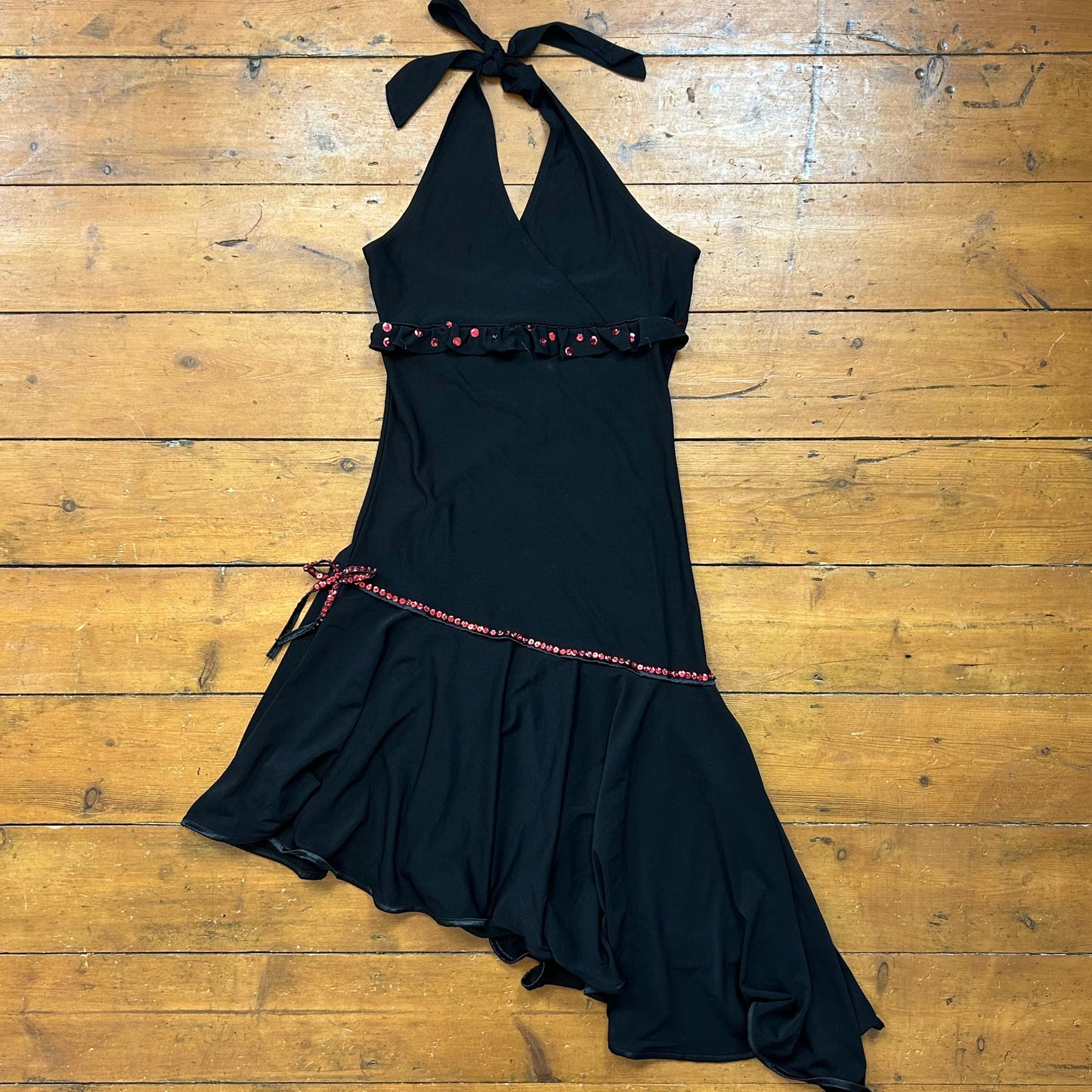 vintage 00s black hater dress with red sequin detail