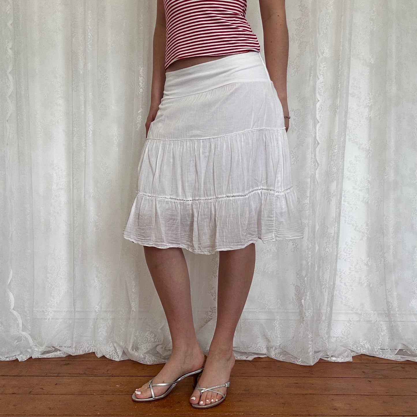 vintage 00s white tiered midi skirt