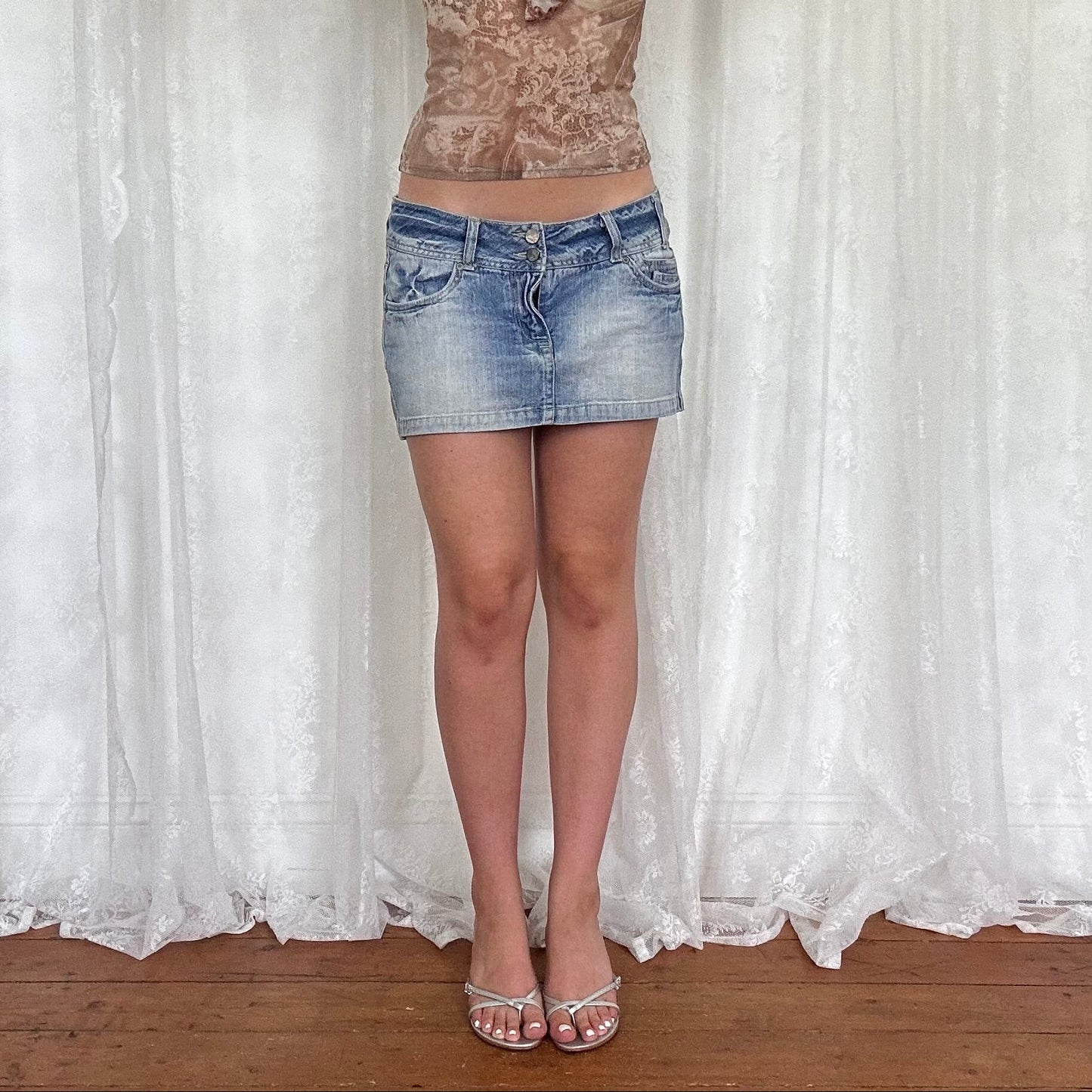 vintage 00s light wash denim micro mini skirt