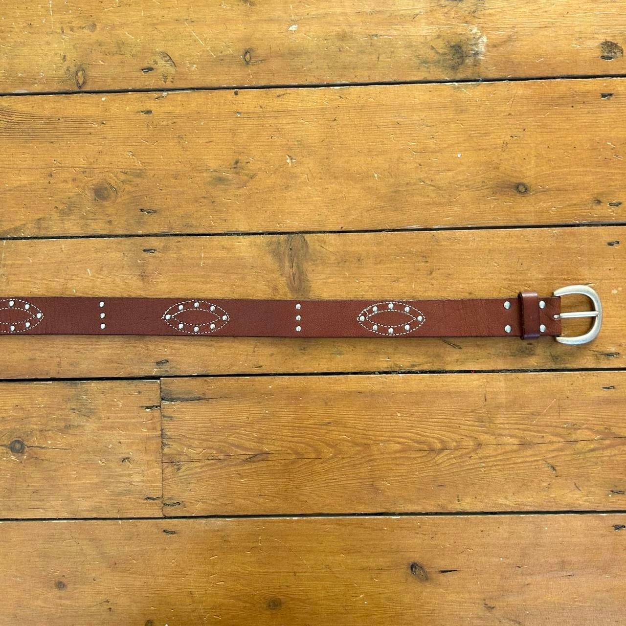 vintage 00s brown genuine leather belt with silver studs