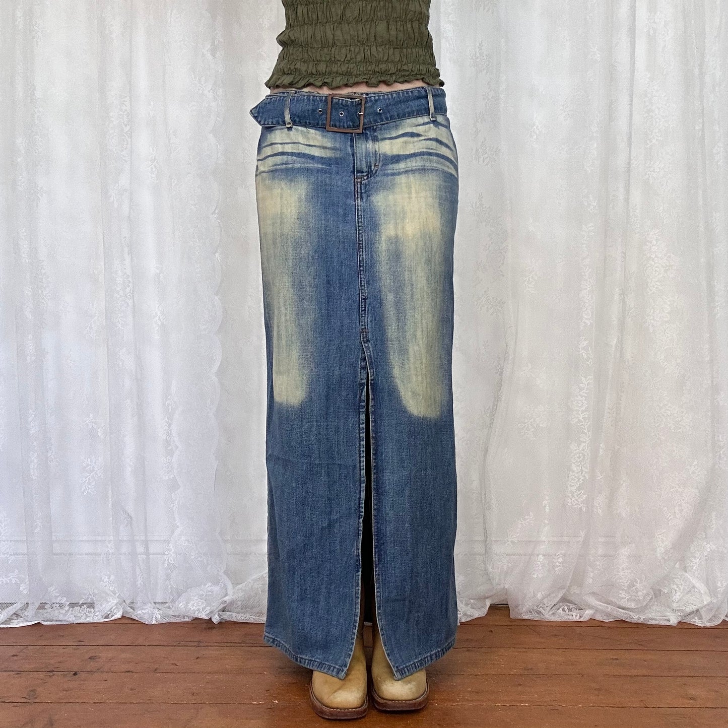 vintage 00s bleached split denim maxi skirt